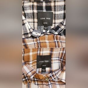 2 Plaid Cropped Button Down Shirts - Brown and Black prints